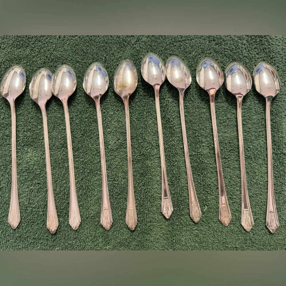 Vintage Royal Saxony silver plate 8” long slender spoons- set of 10